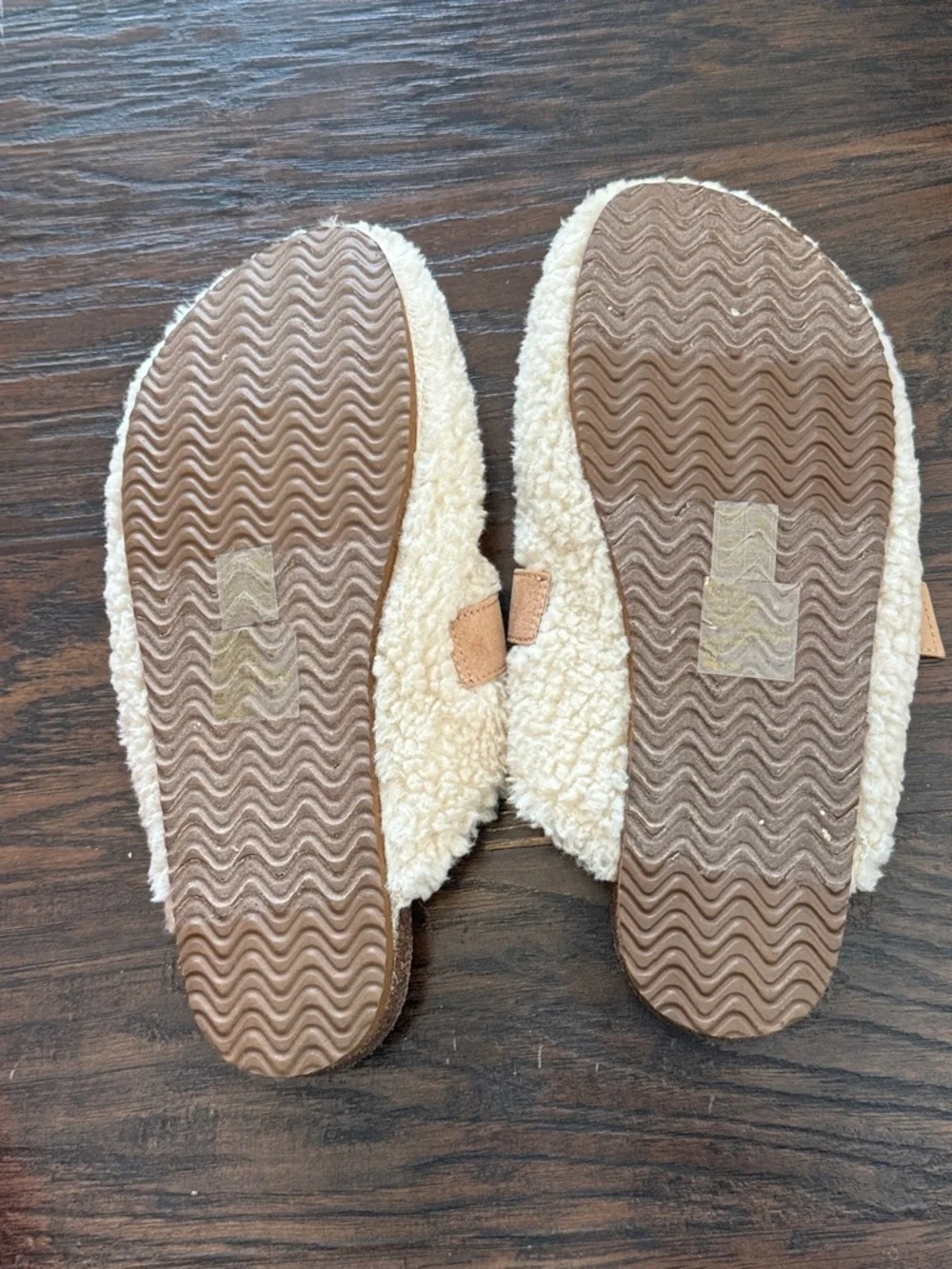 J. Crew Cream Shearling Clog Slippers with Tan Suede Strap